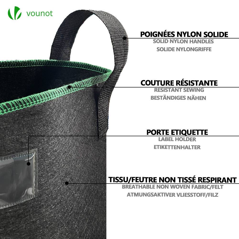 Lot de 5 sacs de plantation non tisse 30L avec poignee Noir - Image 3