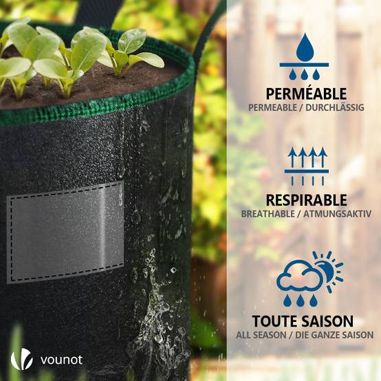 Lot de 5 sacs de plantation non tisse 30L avec poignee Noir - Image 4