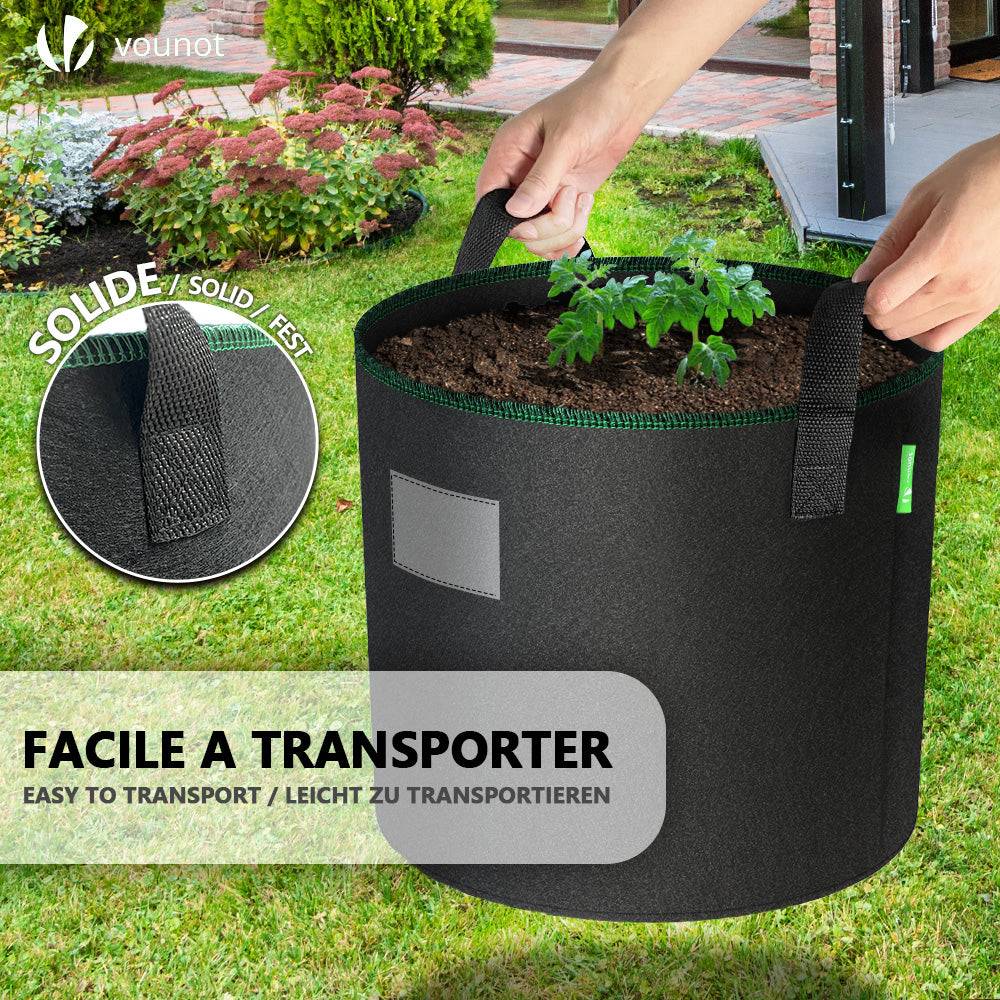Lot de 5 sacs de plantation non tisse 30L avec poignee Noir - Image 7