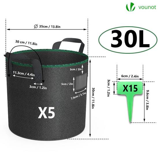 Lot de 5 sacs de plantation non tisse 30L avec poignee Noir - Image 2