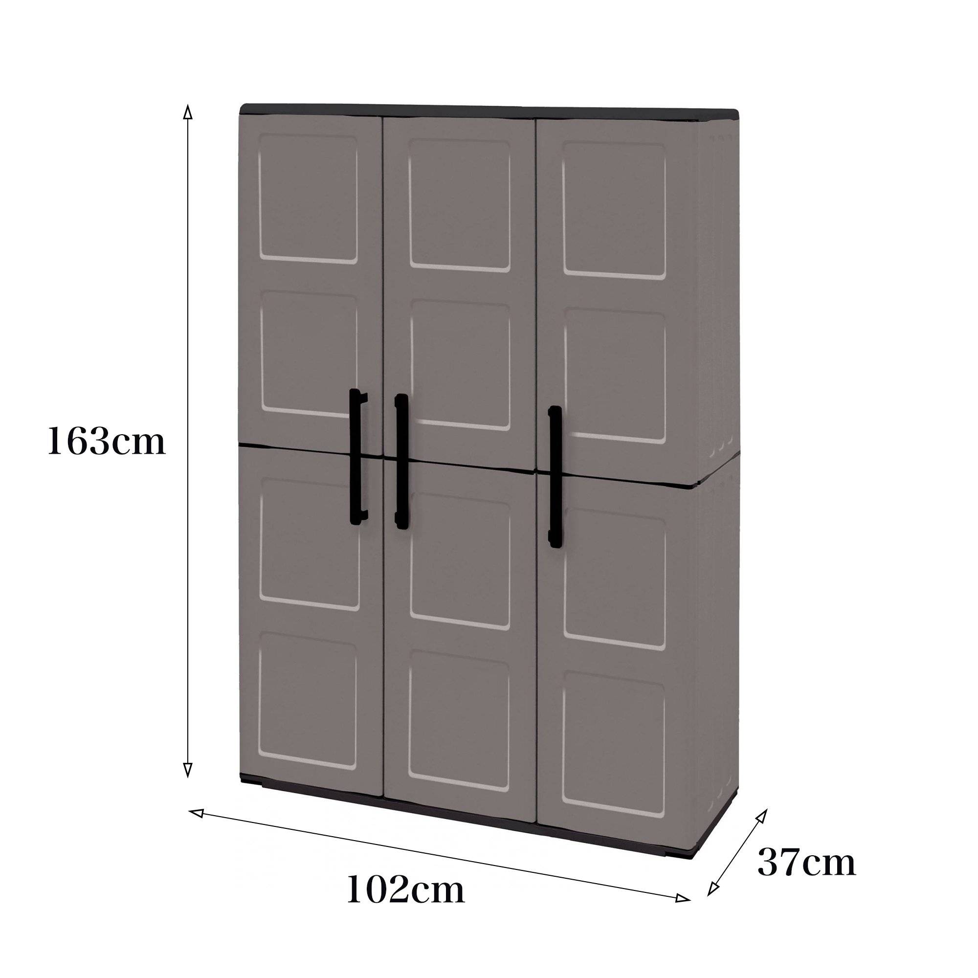 Dmora - Armoire d'extérieur Bilzen, Mobilier d'extérieur, Armoire de balcon polyvalente, Gris et Noir, Finition à carreaux, 102x37h163 cm - Dmora - Image 3