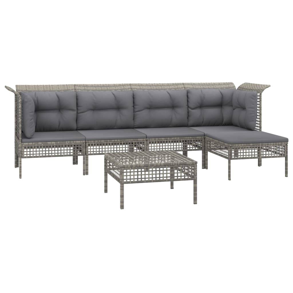 Helloshop26 - Salon de jardin meuble d'extérieur ensemble de mobilier 6 pièces avec coussins gris résine tressée - Image 1