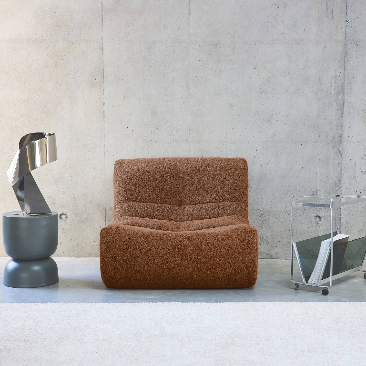 sweeek - Fauteuil chauffeuse en bouclette texturée terracotta style contemporain 1 place | sweeek - Image 1