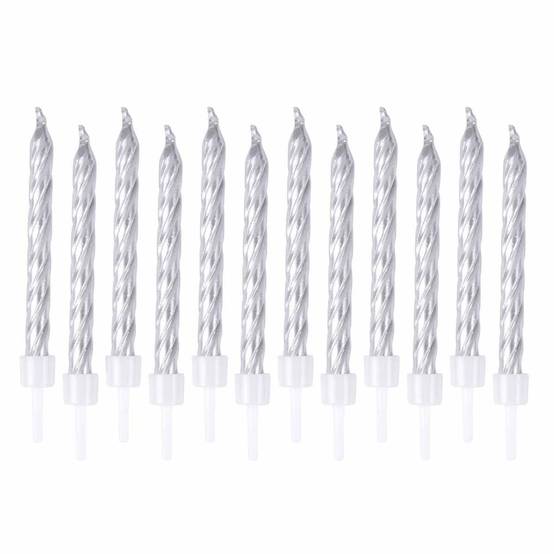 Lot de 12 Bougies d'Anniversaire "Métalliques" 6cm Argent - Image 1