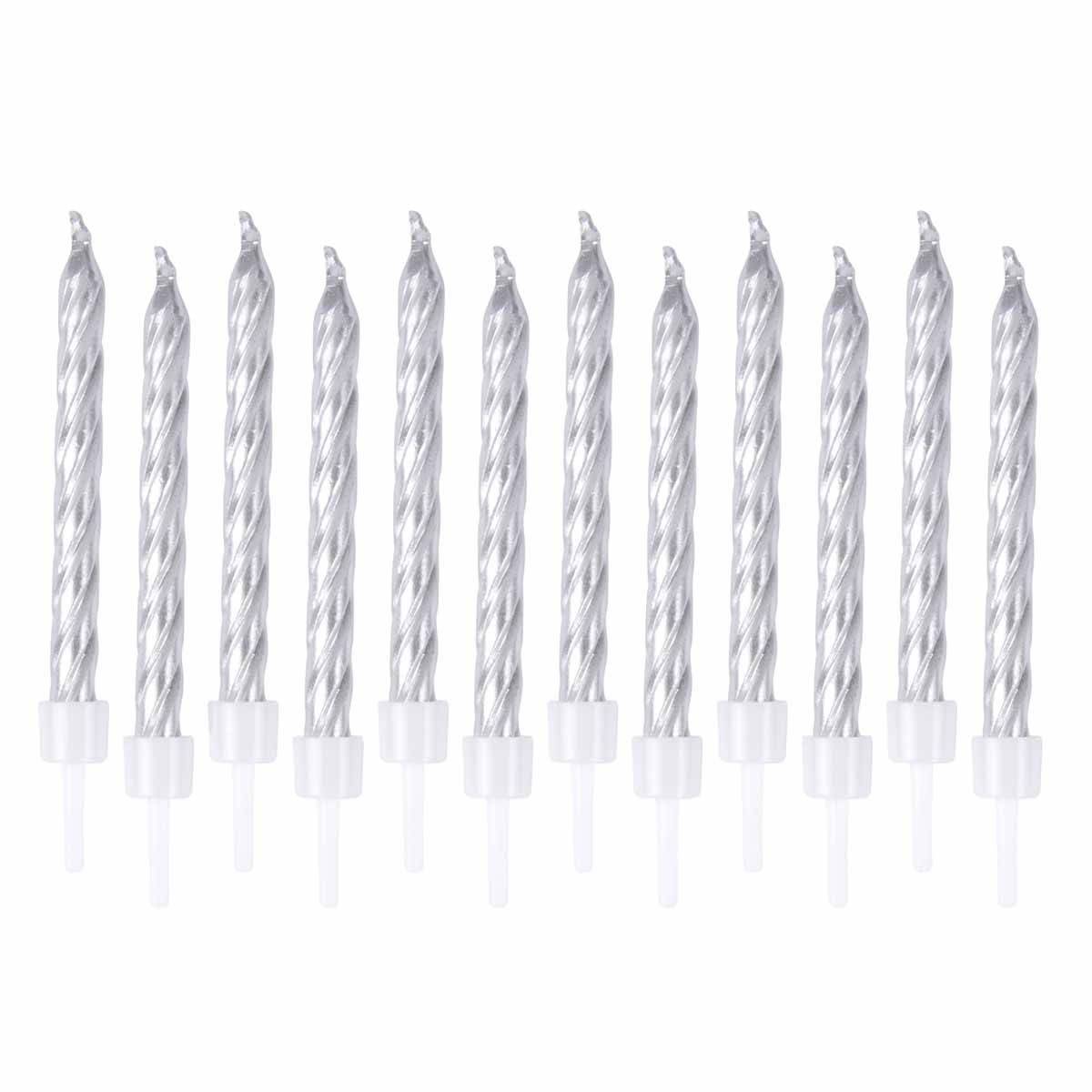 Lot de 12 Bougies d'Anniversaire "Métalliques" 6cm Argent - Image 1