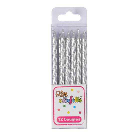 Lot de 12 Bougies d'Anniversaire "Métalliques" 6cm Argent - Image 2