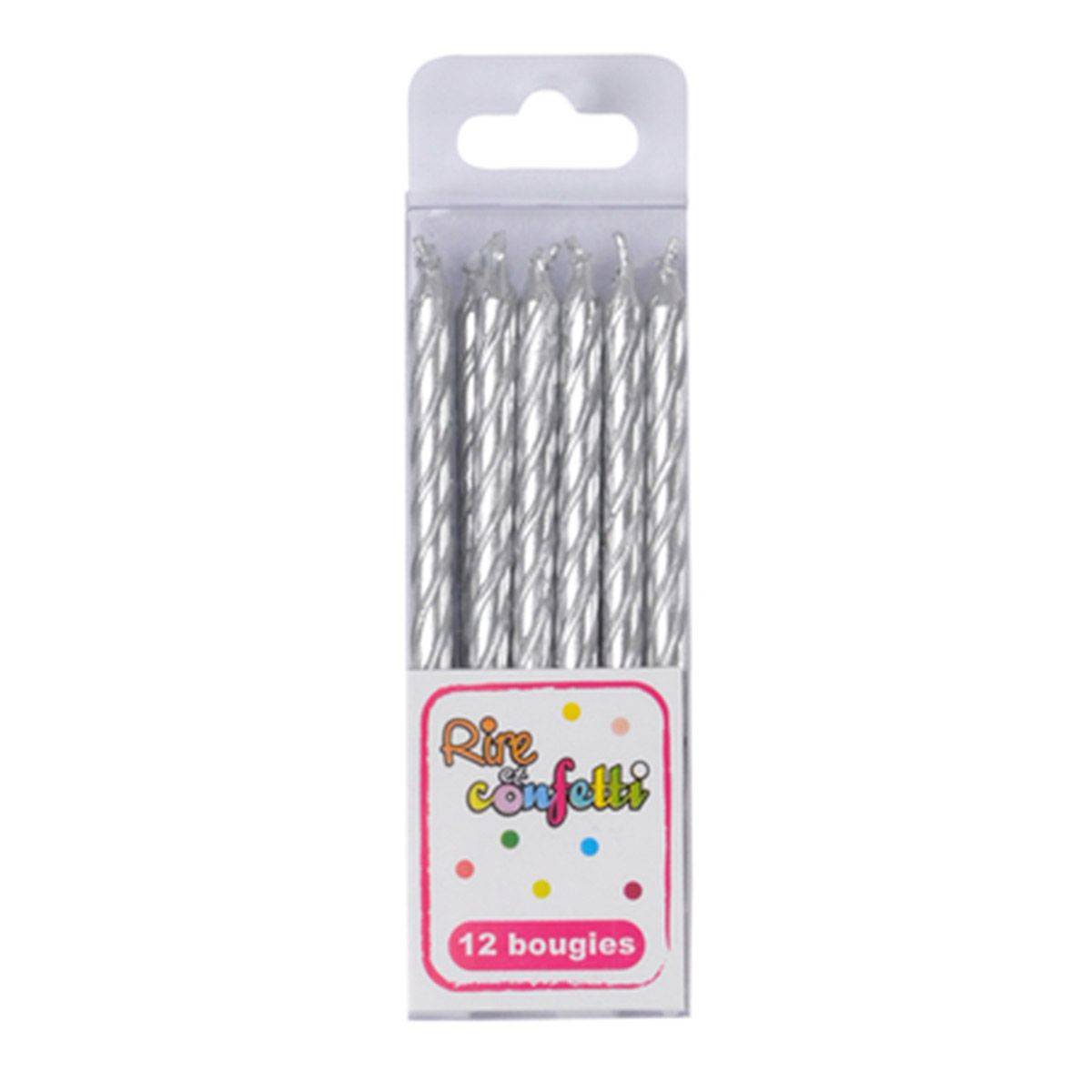 Lot de 12 Bougies d'Anniversaire "Métalliques" 6cm Argent - Image 2