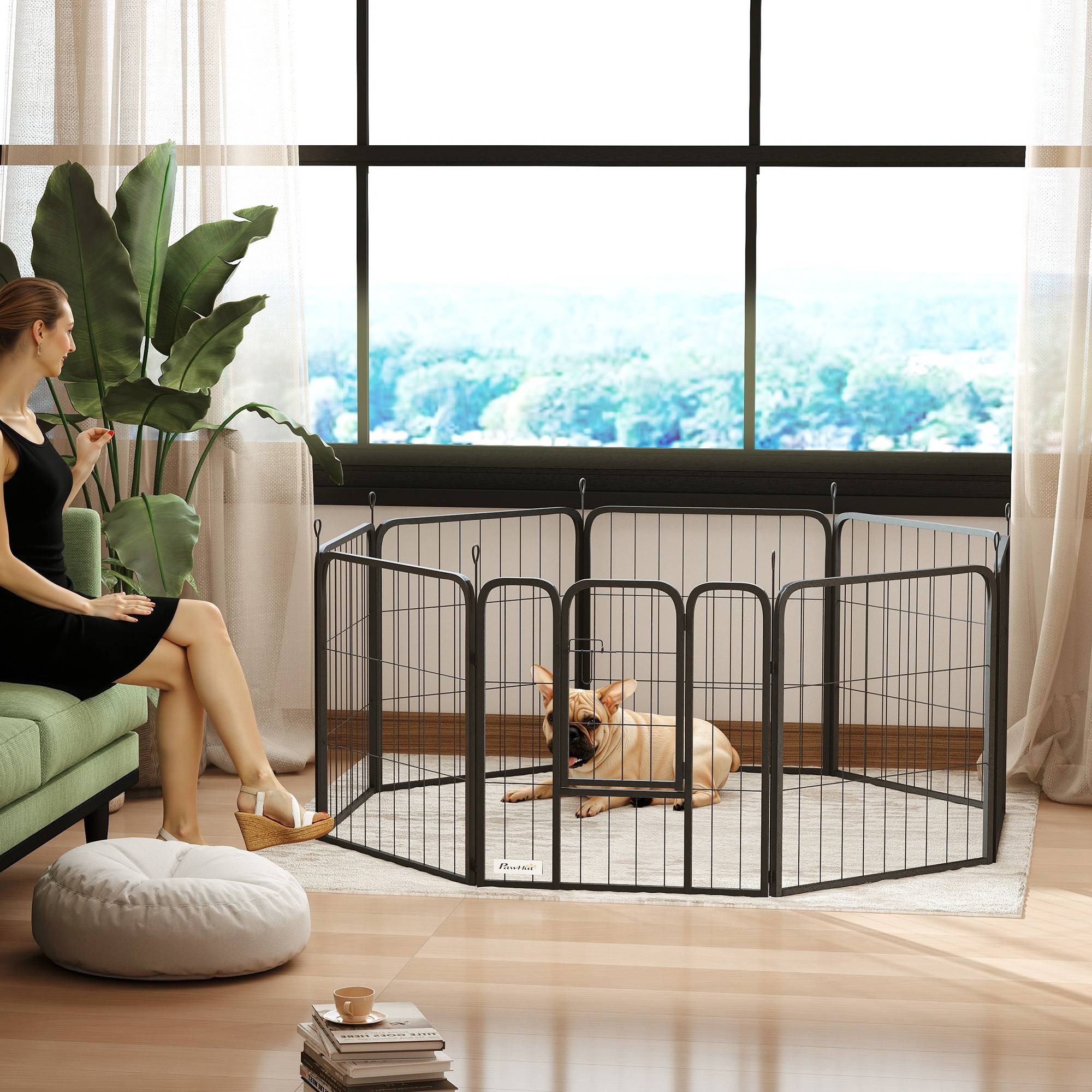 Enclos pour chiot acier intérieur et extérieur 8 panneaux modulables 112x112x60cm noir - ComfortXL Outdoor Living - Image 4