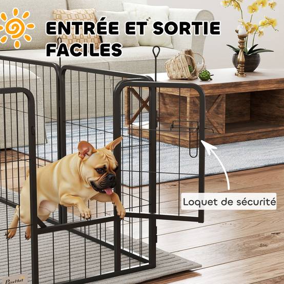 Enclos pour chiot acier intérieur et extérieur 8 panneaux modulables 112x112x60cm noir - ComfortXL Outdoor Living - Image 7