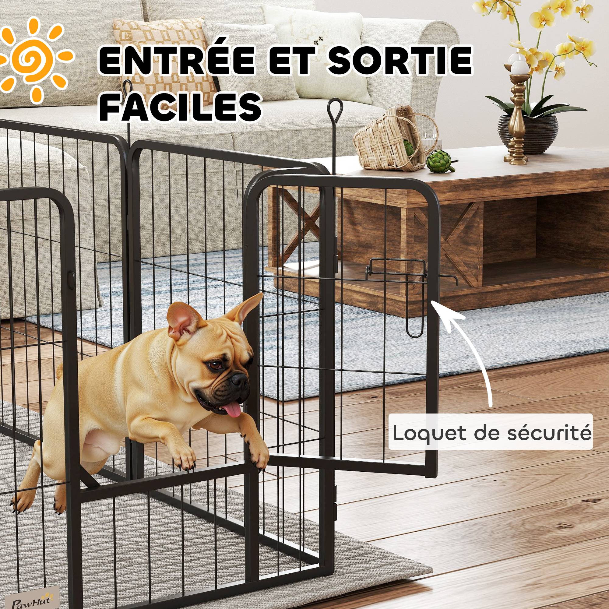 Enclos pour chiot acier intérieur et extérieur 8 panneaux modulables 112x112x60cm noir - ComfortXL Outdoor Living - Image 7