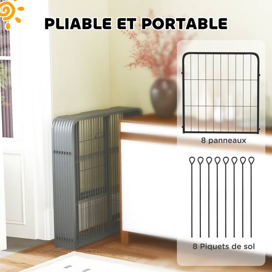 Enclos pour chiot acier intérieur et extérieur 8 panneaux modulables 112x112x60cm noir - ComfortXL Outdoor Living - Image 8