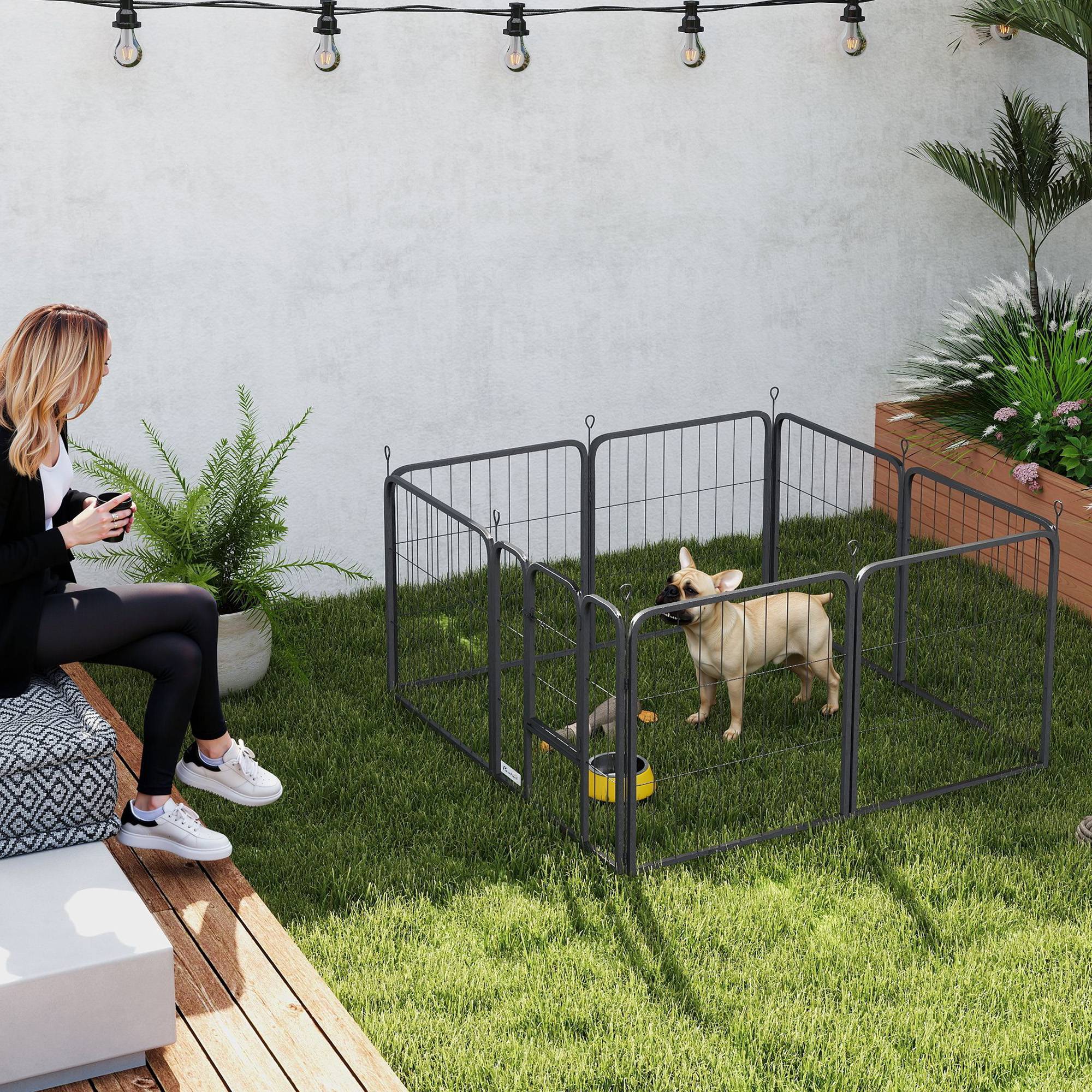 Enclos pour chiot acier intérieur et extérieur 8 panneaux modulables 112x112x60cm noir - ComfortXL Outdoor Living - Image 10