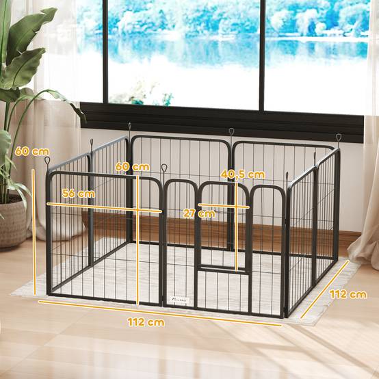 Enclos pour chiot acier intérieur et extérieur 8 panneaux modulables 112x112x60cm noir - ComfortXL Outdoor Living - Image 5