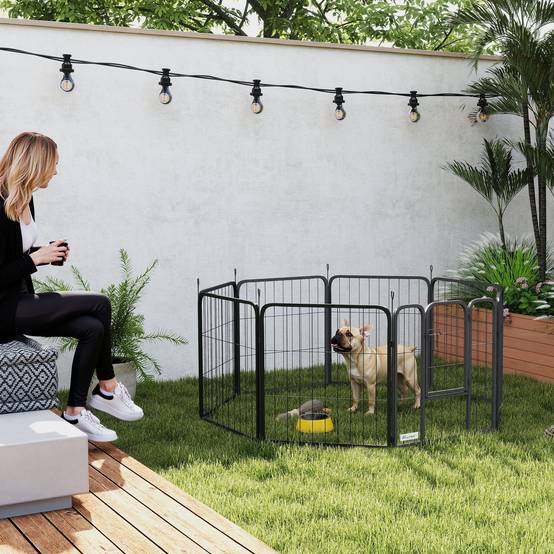 Enclos pour chiot acier intérieur et extérieur 8 panneaux modulables 112x112x60cm noir - ComfortXL Outdoor Living - Image 3