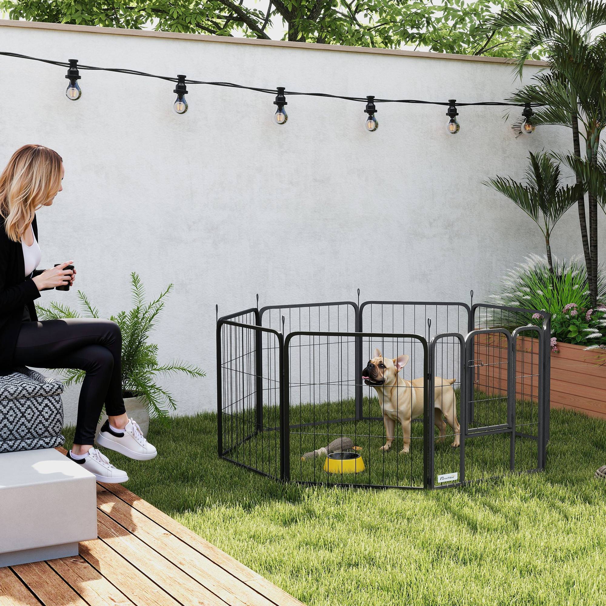 Enclos pour chiot acier intérieur et extérieur 8 panneaux modulables 112x112x60cm noir - ComfortXL Outdoor Living - Image 3