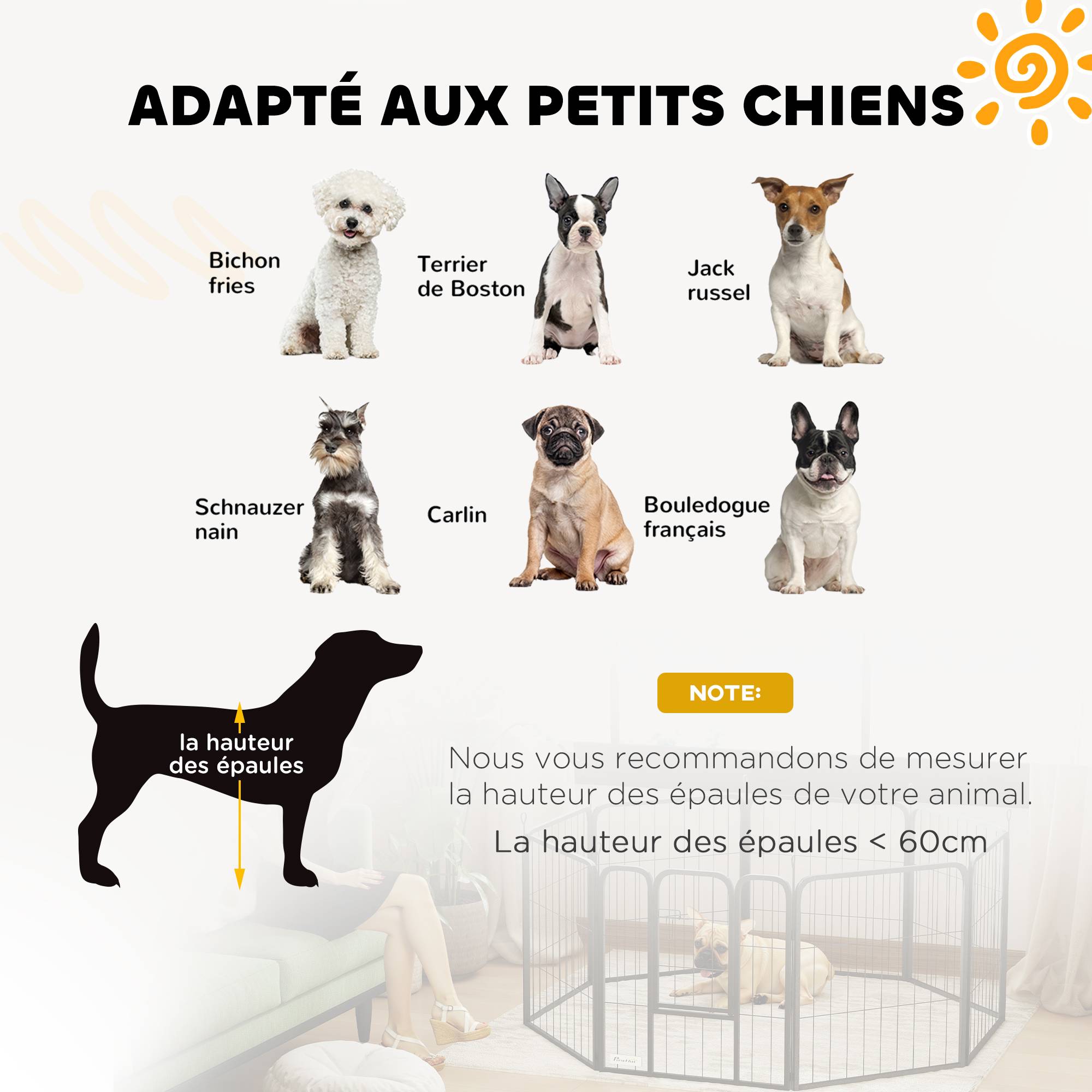 Enclos pour chiot acier intérieur et extérieur 8 panneaux modulables 112x112x60cm noir - ComfortXL Outdoor Living - Image 9