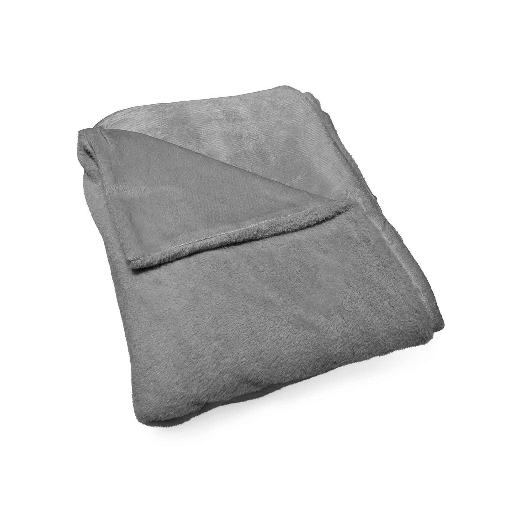 Plaid fausse fourrure gris foncé poil long doublure polaire 160 x 230cm - LAPONIE - Image 1