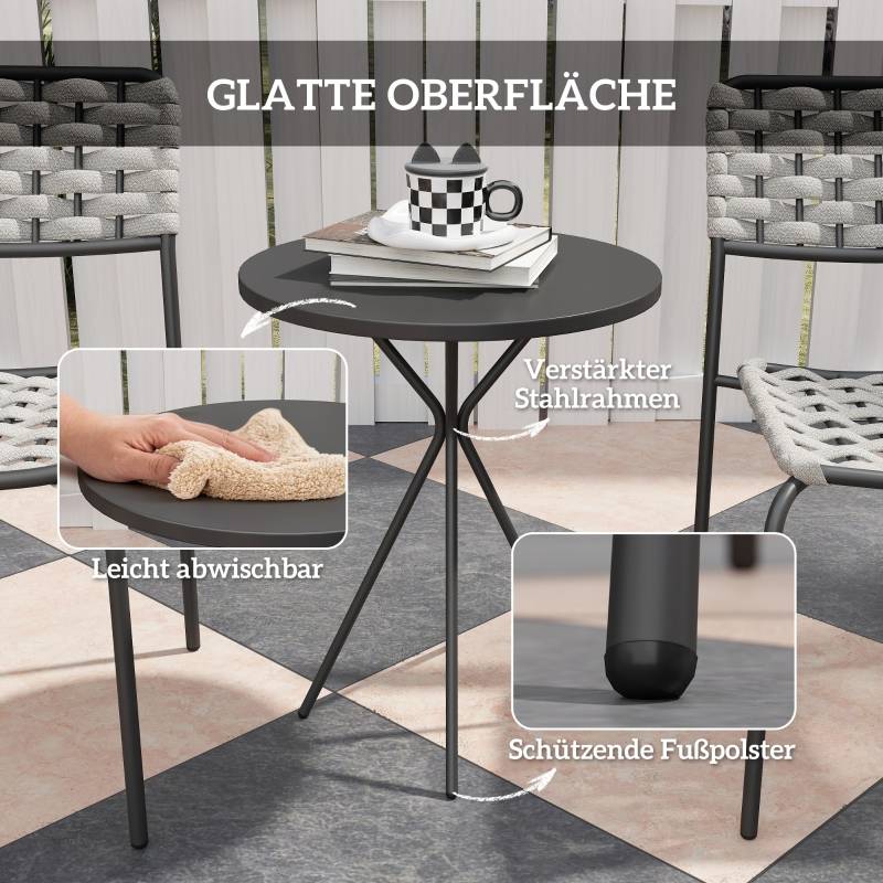 Salon Bistro Acier Rotin 2 Places Chaises Empilables Table Ronde Balcon Terrasse Gris - ComfortXL Outdoor Living - Image 6