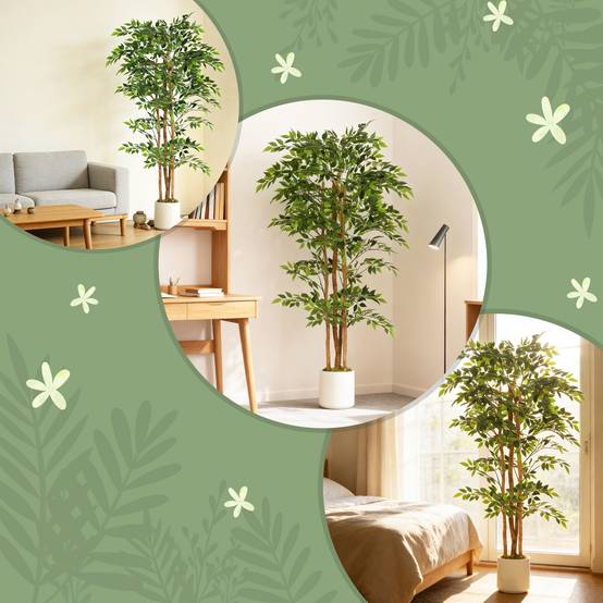 Grand arbre artificiel banian tronc bois massif pot ciment salon chambre 180cm vert - ComfortXL Outdoor Living - Image 9