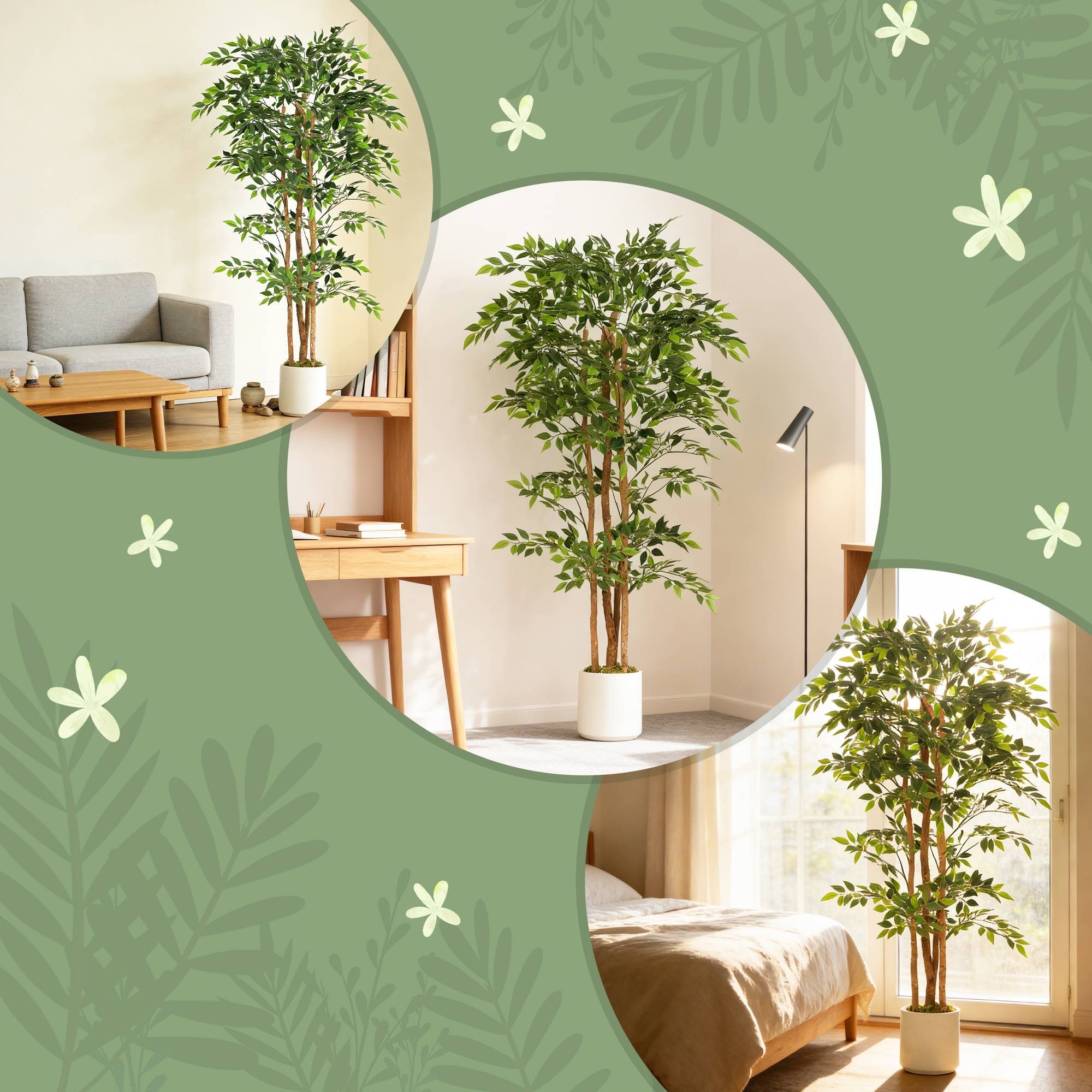 Grand arbre artificiel banian tronc bois massif pot ciment salon chambre 180cm vert - ComfortXL Outdoor Living - Image 9