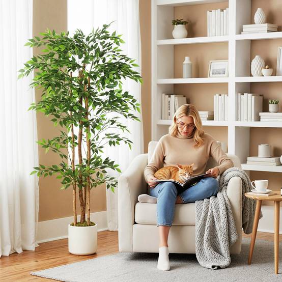 Grand arbre artificiel banian tronc bois massif pot ciment salon chambre 180cm vert - ComfortXL Outdoor Living - Image 4
