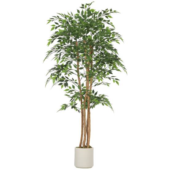 Grand arbre artificiel banian tronc bois massif pot ciment salon chambre 180cm vert - ComfortXL Outdoor Living - Image 2