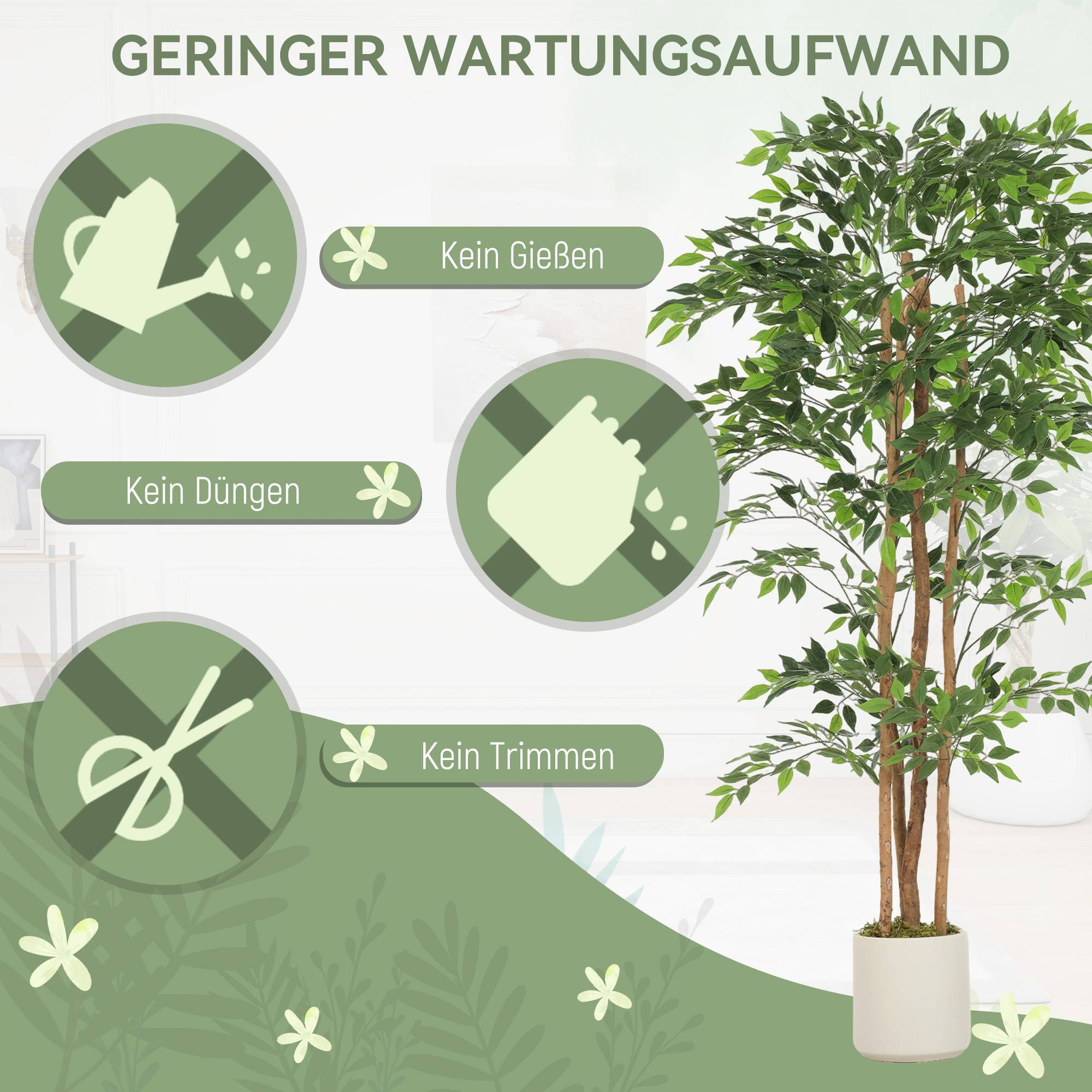 Grand arbre artificiel banian tronc bois massif pot ciment salon chambre 180cm vert - ComfortXL Outdoor Living - Image 7