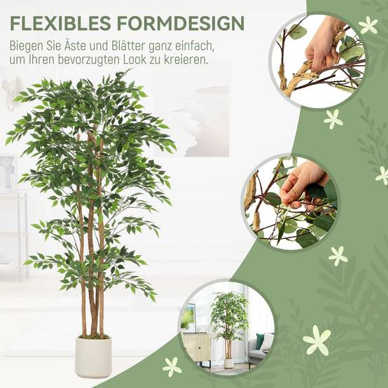 Grand arbre artificiel banian tronc bois massif pot ciment salon chambre 180cm vert - ComfortXL Outdoor Living - Image 8