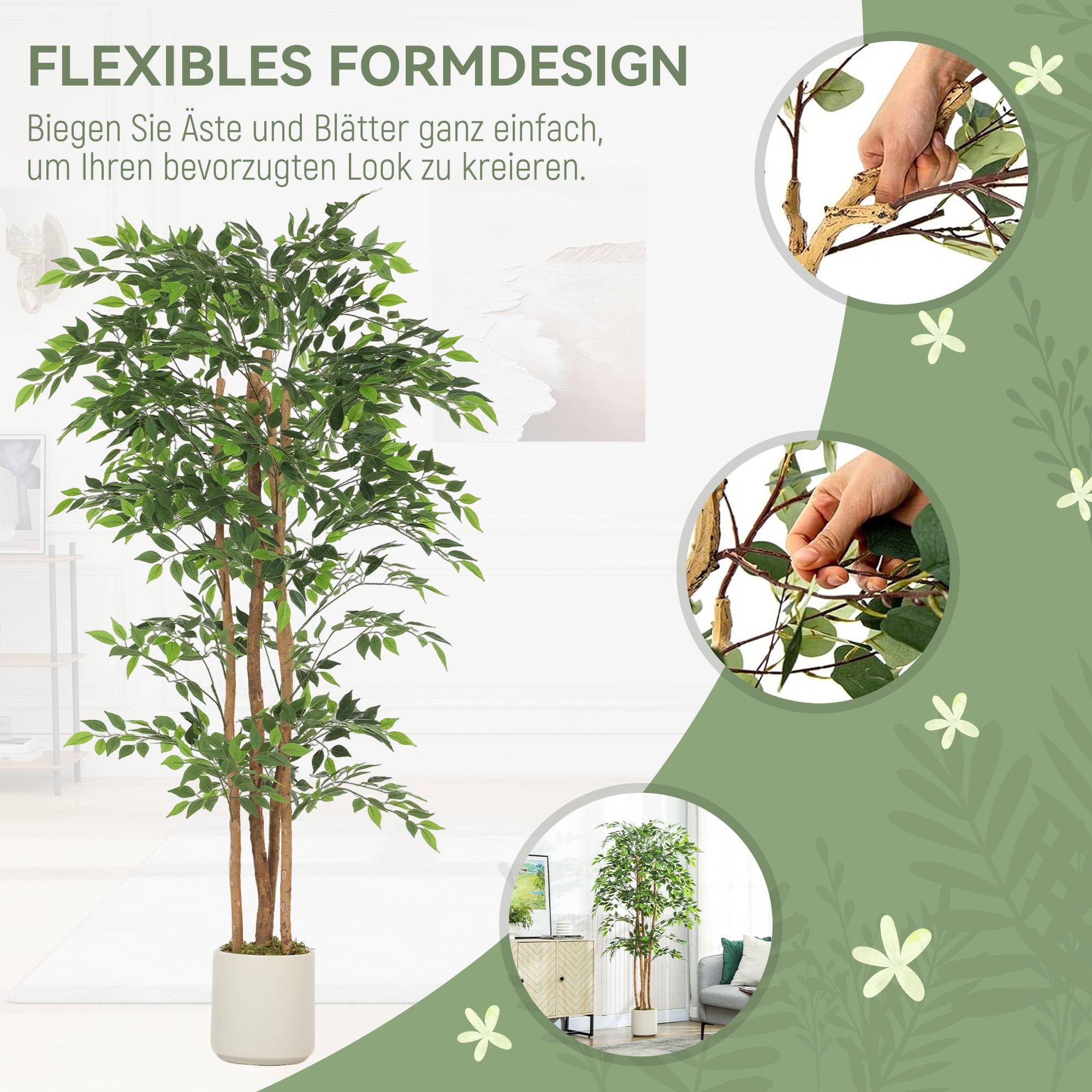Grand arbre artificiel banian tronc bois massif pot ciment salon chambre 180cm vert - ComfortXL Outdoor Living - Image 8
