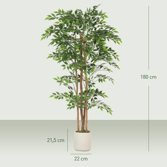 Grand arbre artificiel banian tronc bois massif pot ciment salon chambre 180cm vert - ComfortXL Outdoor Living - Image 5