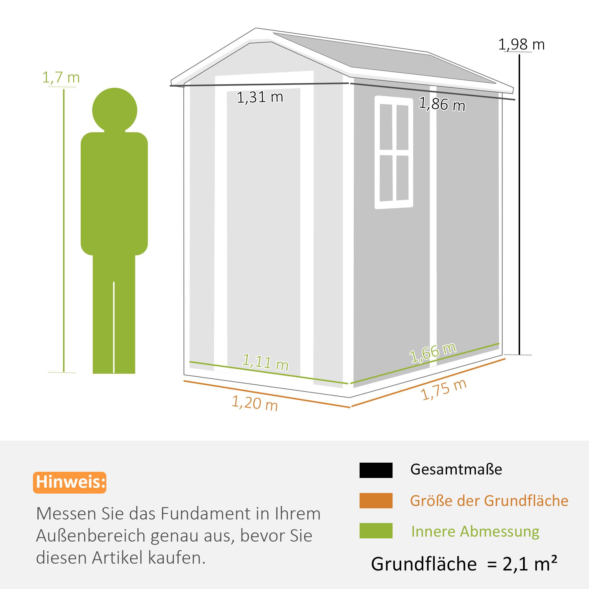 ComfortXL - Abri de jardin en résine polypropylène gris 131 x 186 x 198 cm avec plancher fenêtre porte verrouillable extérieur - Image 5