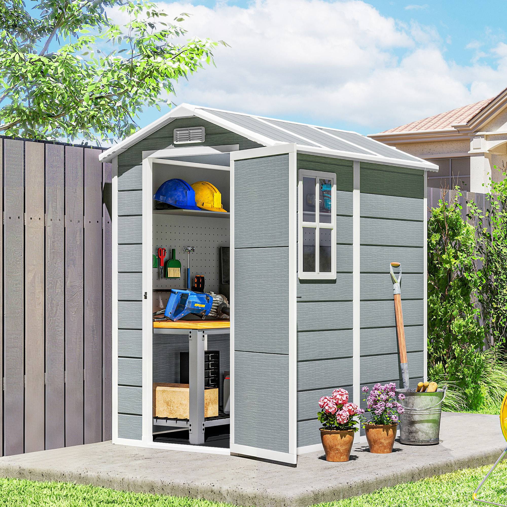 ComfortXL - Abri de jardin en résine polypropylène gris 131 x 186 x 198 cm avec plancher fenêtre porte verrouillable extérieur