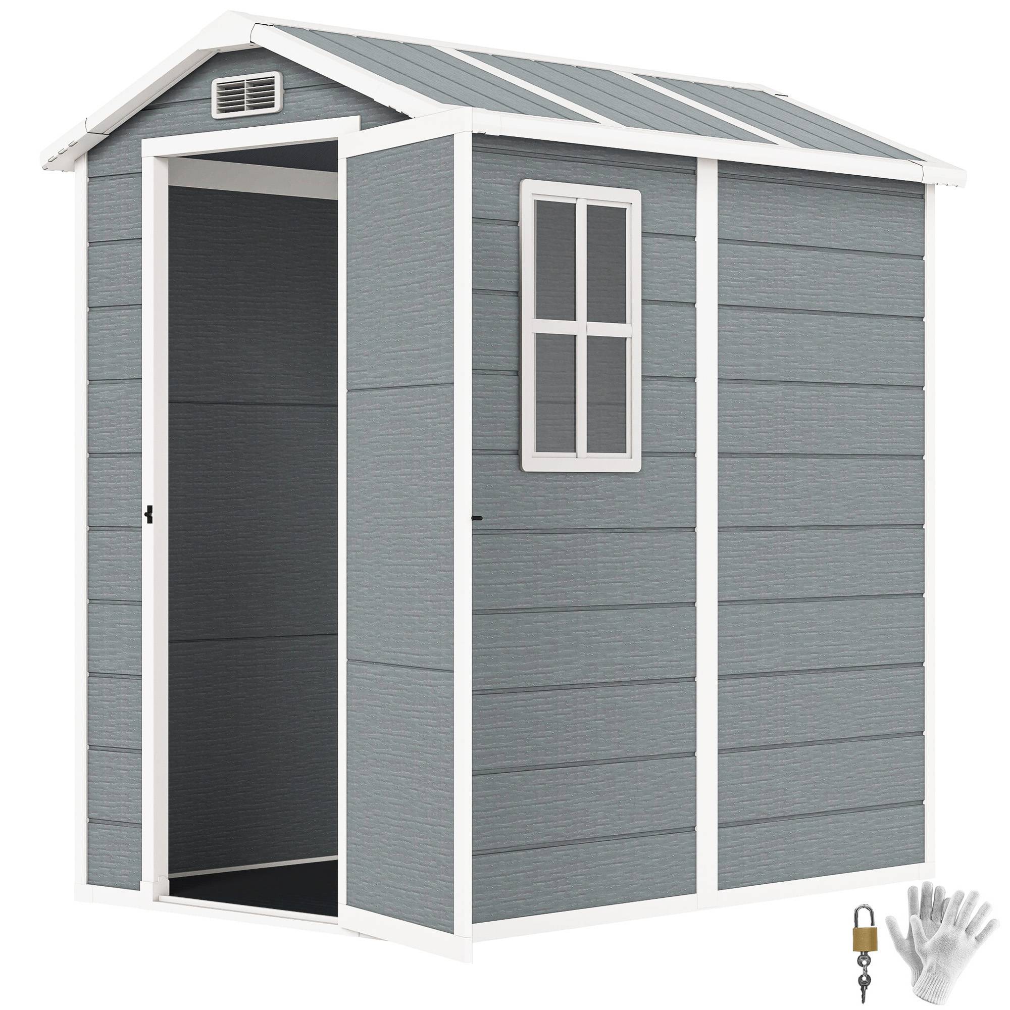 ComfortXL - Abri de jardin en résine polypropylène gris 131 x 186 x 198 cm avec plancher fenêtre porte verrouillable extérieur - Image 2