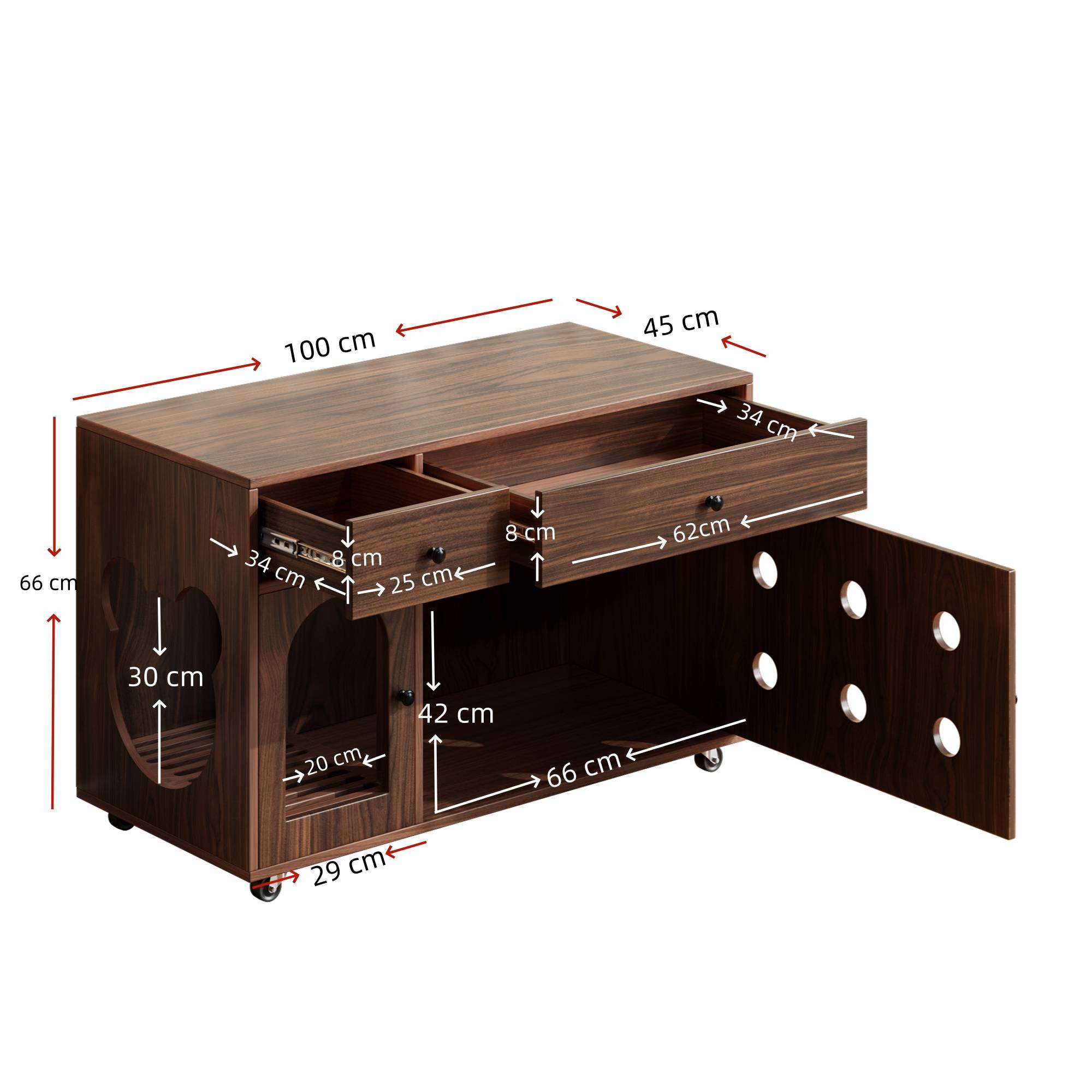 Maison de toilette pour chat avec tiroirs et plateau collecteur 100 x 45 x 66 cm MDF noyer - PANGIVO - Image 8