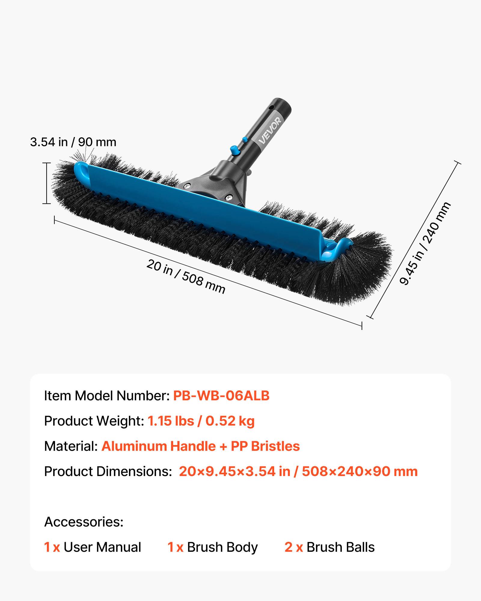Vevor - VEVOR Tête de brosse à récurer pour piscine incurvée 500 mm poteau non inclus - Image 7