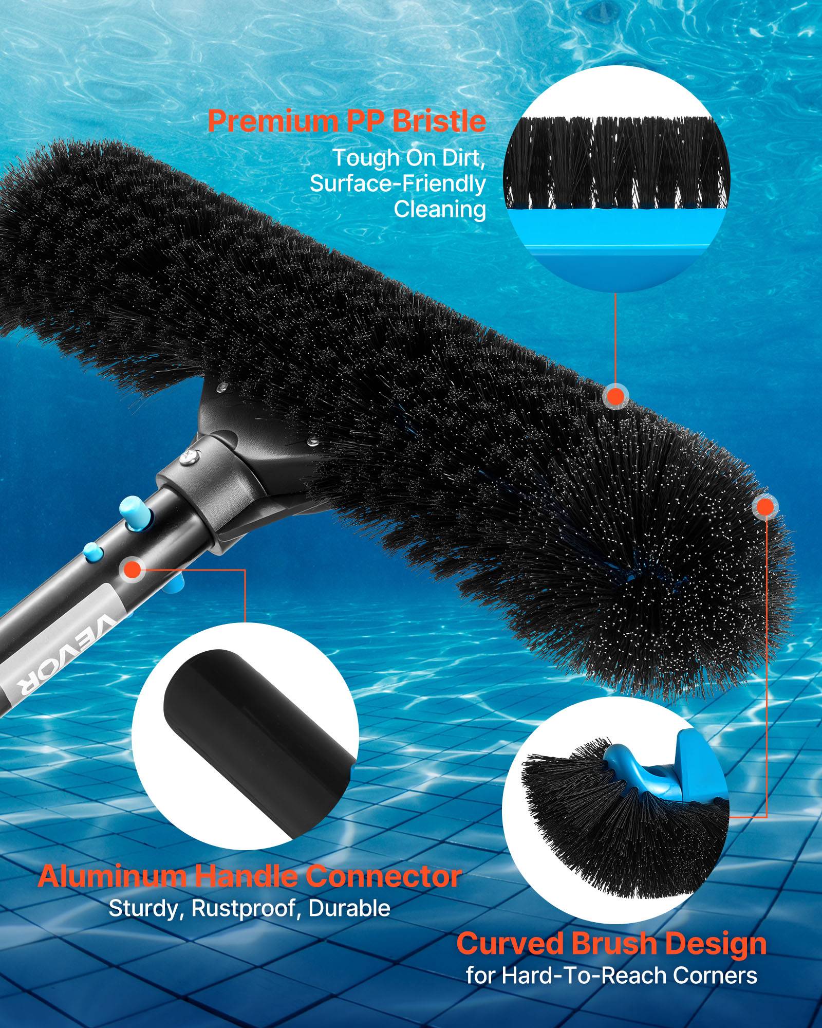 Vevor - VEVOR Tête de brosse à récurer pour piscine incurvée 500 mm poteau non inclus - Image 4