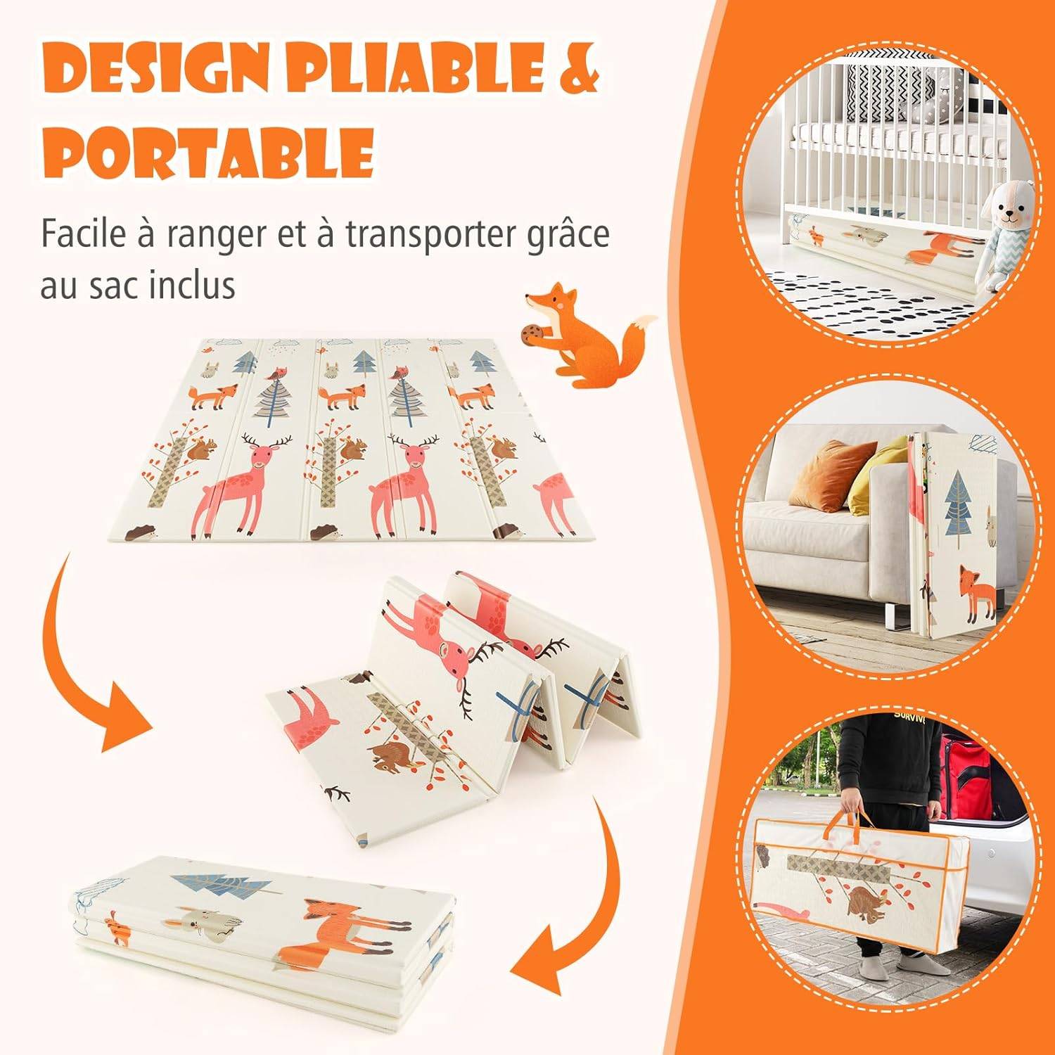 Tapis de Jeu Bébé Pliable 200x180x1,4 cm, Tapis de Sol XXL en XPE Imperméable et Réversible - Image 5