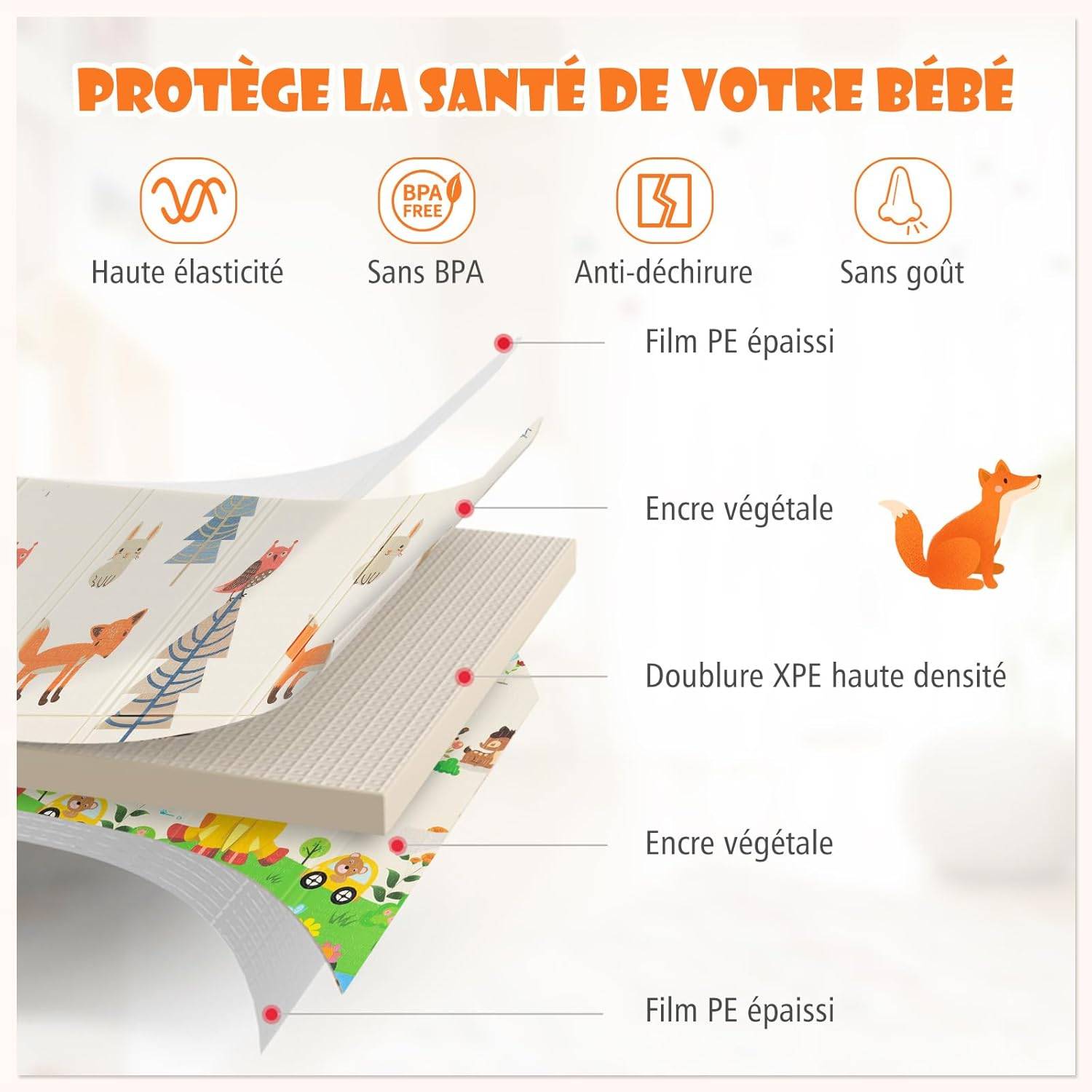 Tapis de Jeu Bébé Pliable 200x180x1,4 cm, Tapis de Sol XXL en XPE Imperméable et Réversible - Image 3
