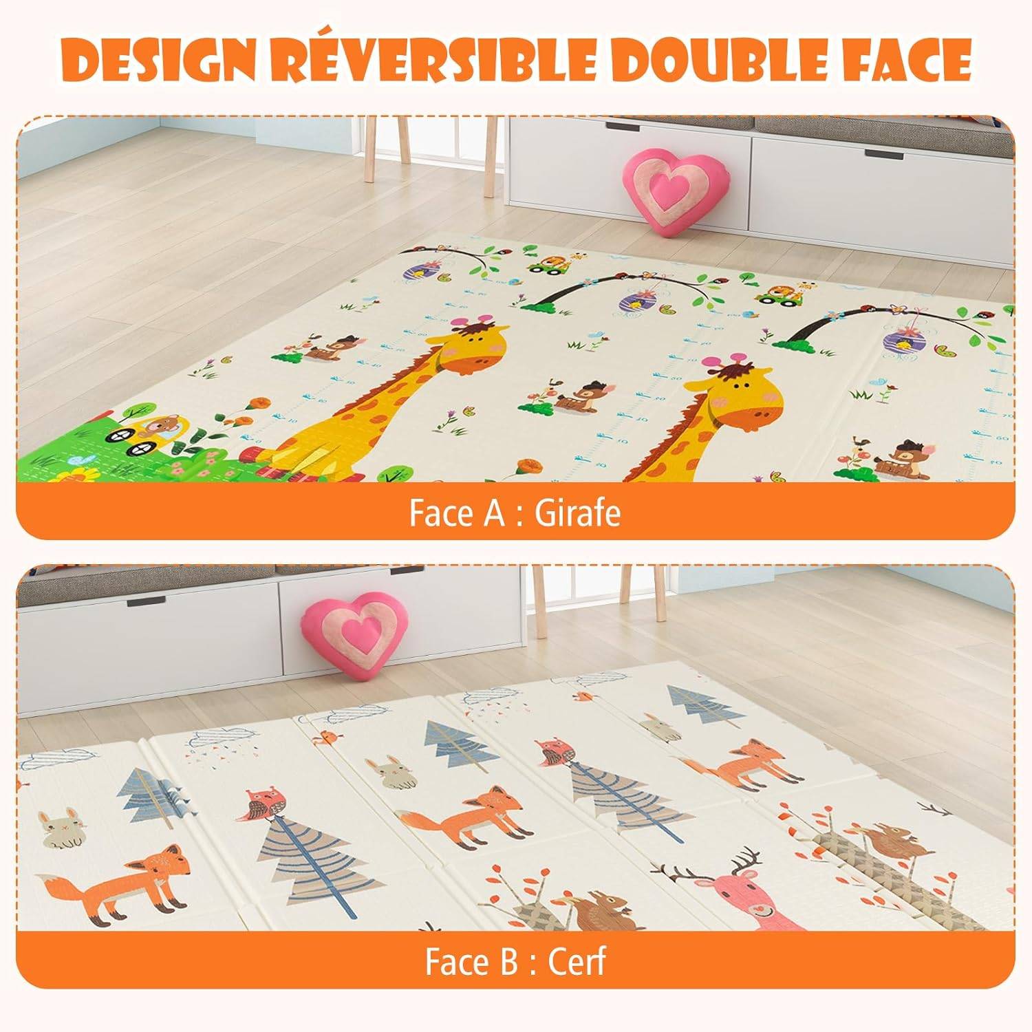 Tapis de Jeu Bébé Pliable 200x180x1,4 cm, Tapis de Sol XXL en XPE Imperméable et Réversible - Image 2