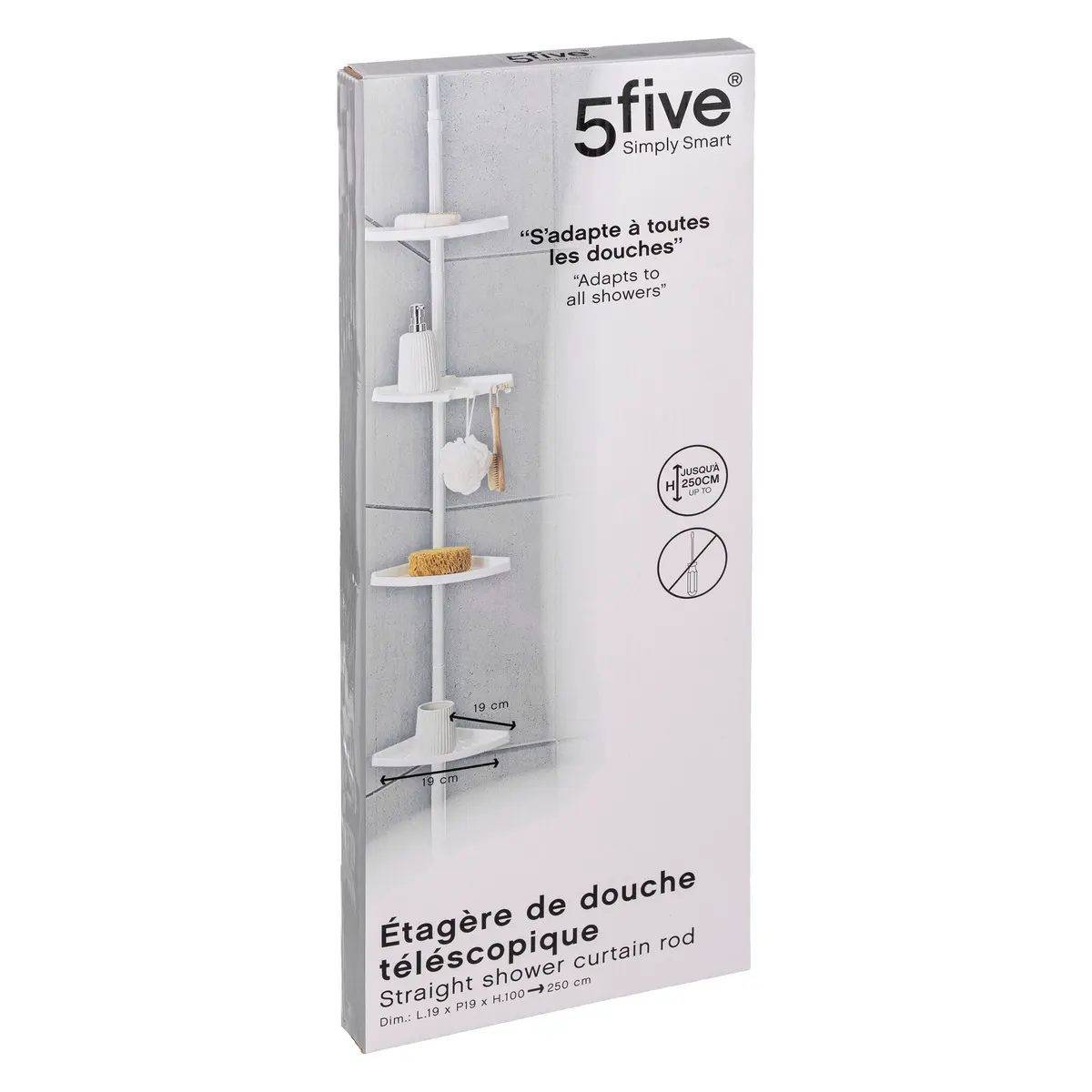 Étagère de Douche d'Angle "Télescopique" 180-240cm Blanc - Image 5