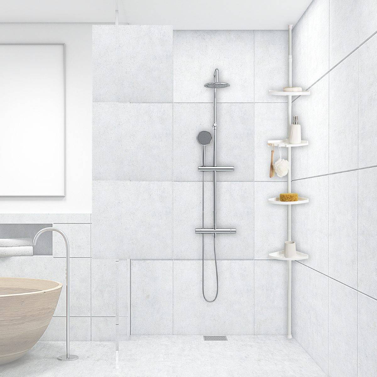 Étagère de Douche d'Angle "Télescopique" 180-240cm Blanc - Image 4