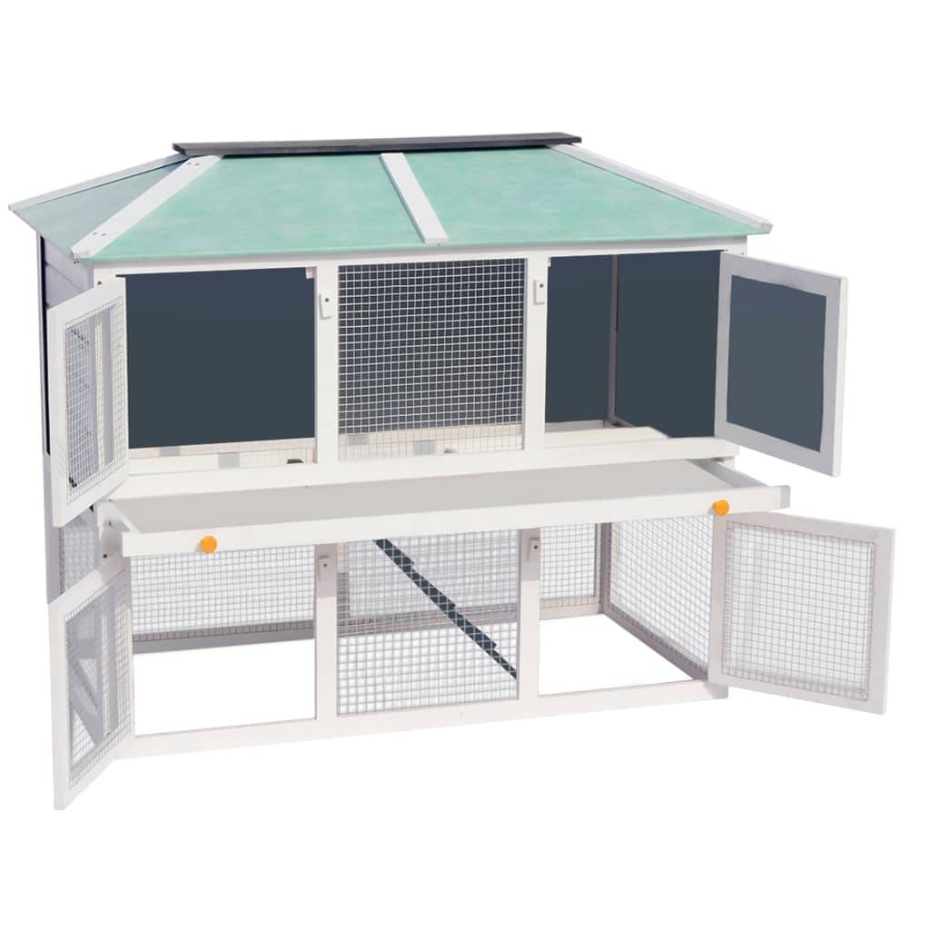 Clapier double étage en bois pour lapins avec enclos sécurisé Blanc et Vert – ComfortXL Outdoor Living - Image 3