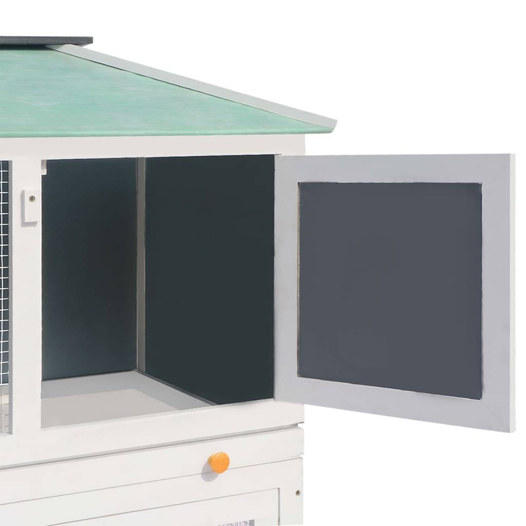 Clapier double étage en bois pour lapins avec enclos sécurisé Blanc et Vert – ComfortXL Outdoor Living - Image 5