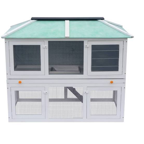 Clapier double étage en bois pour lapins avec enclos sécurisé Blanc et Vert – ComfortXL Outdoor Living - Image 2