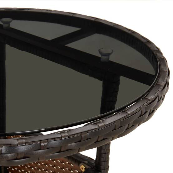 Petite Table d'Appoint Ronde Marron Ø60 cm en Résine Tressée et Verre Trempé pour Extérieur – ComfortXL Outdoor Living - Image 5