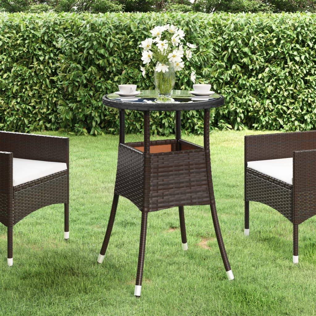 Petite Table d'Appoint Ronde Marron Ø60 cm en Résine Tressée et Verre Trempé pour Extérieur – ComfortXL Outdoor Living - Image 1
