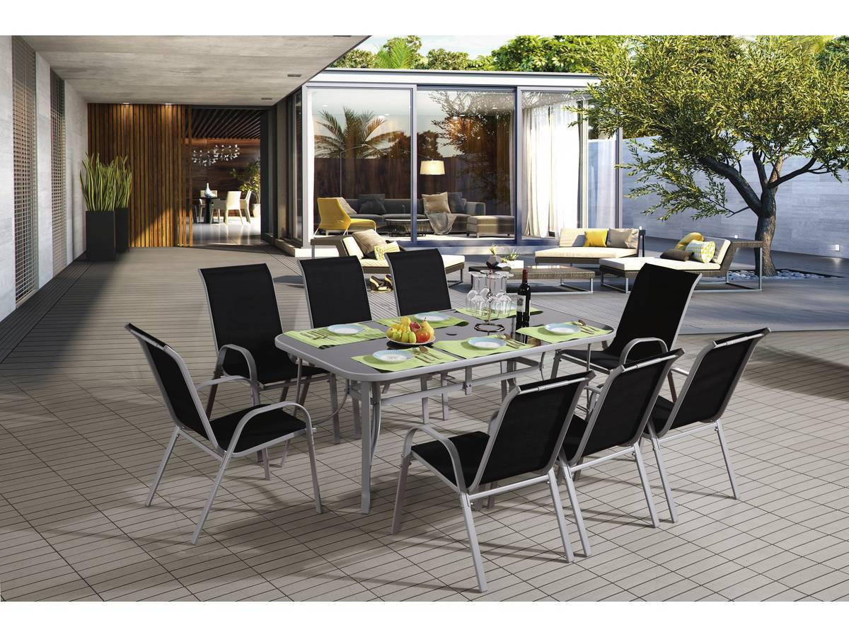 Habitat Et Jardin - Table Et Chaises De Jardin En Textilène "cordoba Xl 180" - Phoenix - 8 Places - Noir -habitat Et Jardin - Image 2