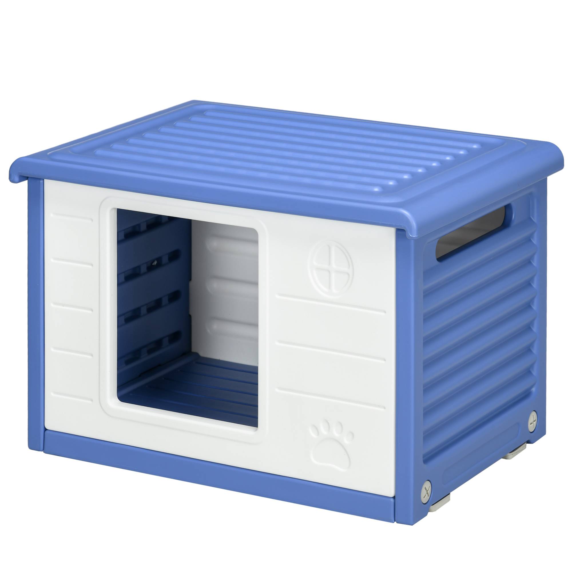 Niche d'extérieur pour petits chiens en polyéthylène avec entrée et 2 aérations latérales, 60 x 42 x 40 cm, bleu et blanc - Image 2