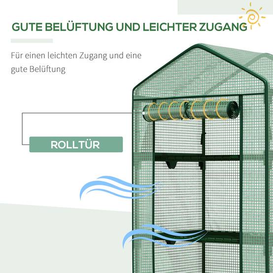 Mini serre balcon métal PE culture plantes 3 étagères porte zippée 69x49x125cm vert - ComfortXL Outdoor Living - Image 7