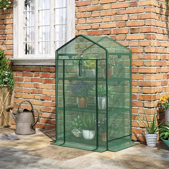 Mini serre balcon métal PE culture plantes 3 étagères porte zippée 69x49x125cm vert - ComfortXL Outdoor Living - Image 3